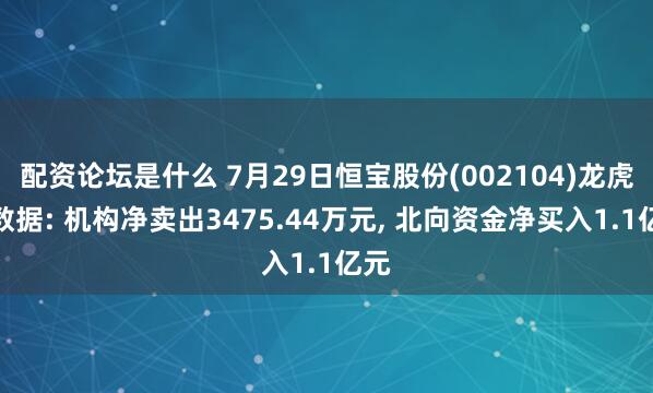 配资论坛是什么 7月29日恒宝股份(002104)龙虎榜数据: 机构净卖出3475.44万元, 北向资金净买入1.1亿元