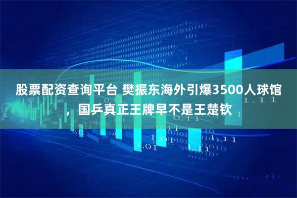 股票配资查询平台 樊振东海外引爆3500人球馆，国乒真正王牌早不是王楚钦